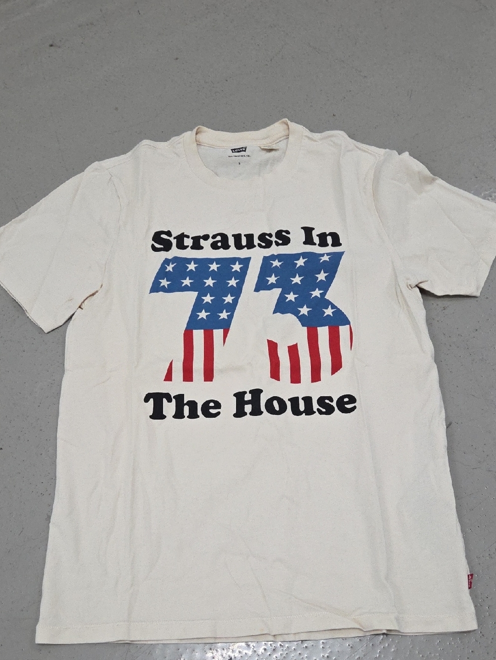 Levi's Cream 'Strauss In The House 73' Graphic Tee with Red & Blue Print